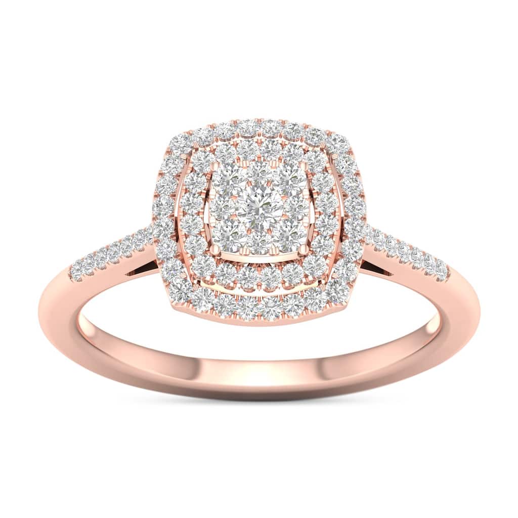 1/4ct TDW Diamond Cluster Double Halo Engagement Ring in 10k Rose Gold for Women - Rose gold