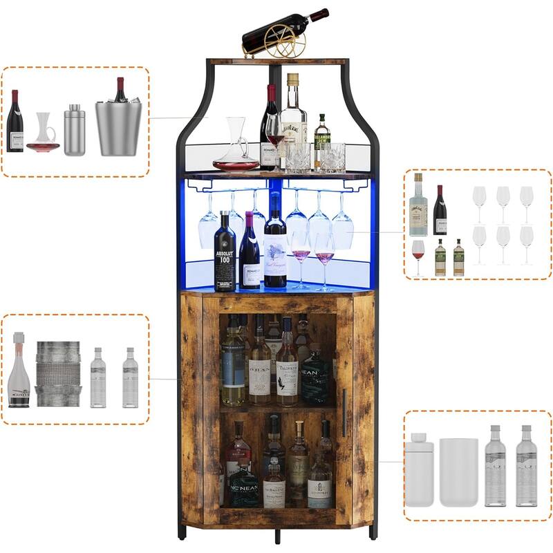 Corner Wine Cabinet with Detachable Wine Rack, 5-Tier Industrial Corner Bar Cabinet