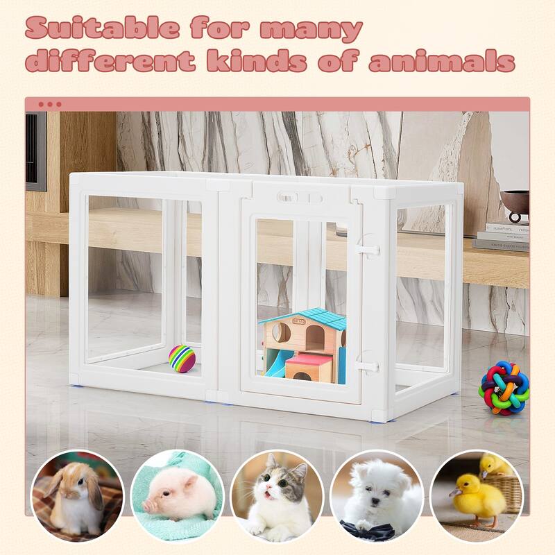 Erommy Clear Pet Pen with Door - Easy Assembly Playpen for Puppies, Cats, Dogs, Rabbits, and Small Animals