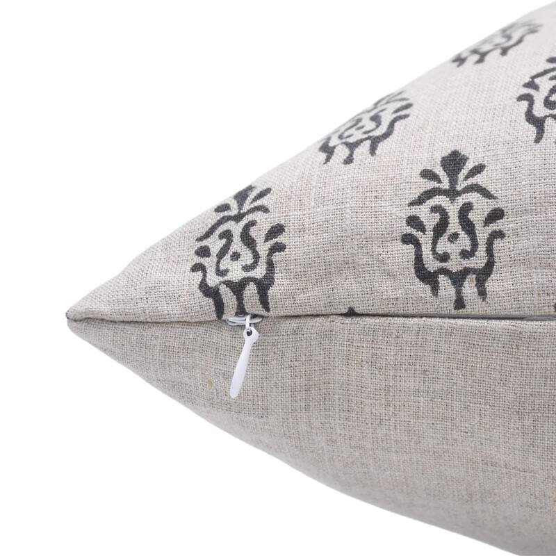 Linen Farmhouse Block print pillow Cover - Kartikya