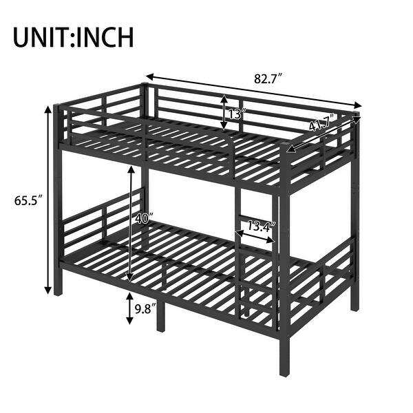 dimension image slide 1 of 3, Black Metal Bunk Bed Frame for Teens and Adults, No Box Spring Needed