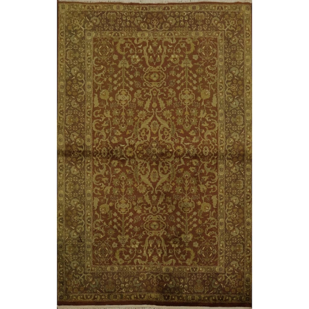 Hand Knotted Oriental 100% Wool Carpet Traditional Floral Oranges & Rust Aubusson Area Rug - 5' 5'' X 4' 0''