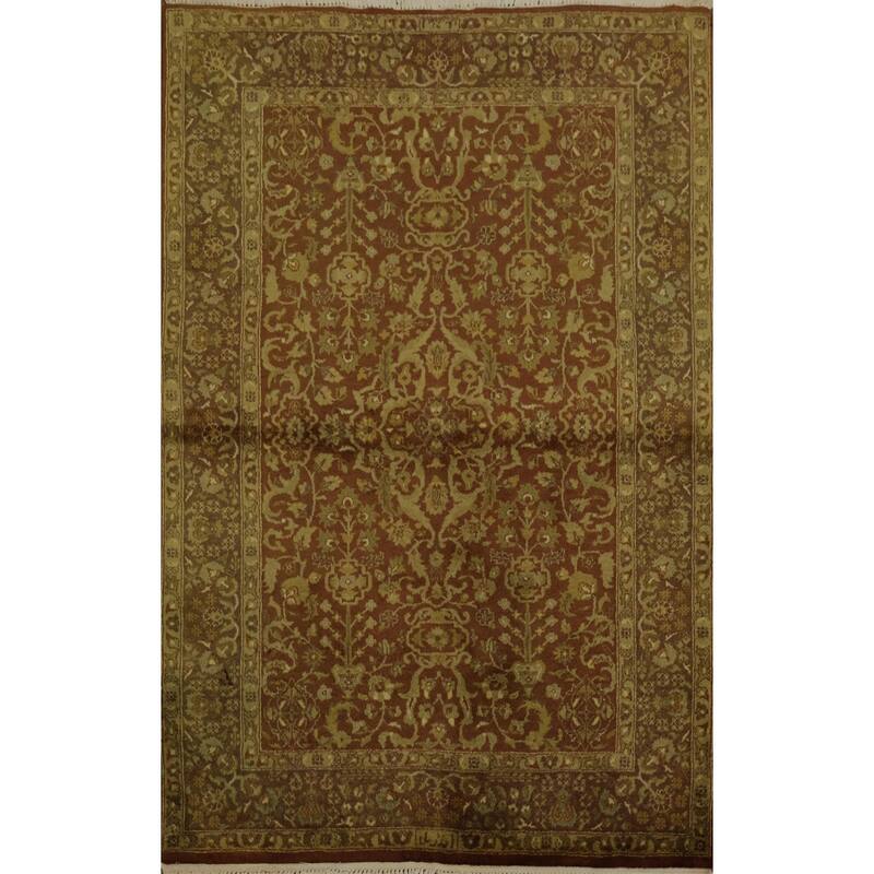 Hand Knotted Oriental 100% Wool Carpet Traditional Floral Oranges & Rust Aubusson Area Rug - 5' 5'' X 4' 0''
