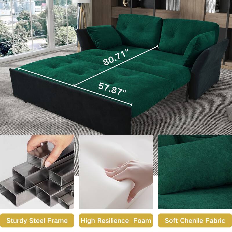 74.01" Chenille 3-in-1 Convertible Sleeper Sofa Bed with Storage