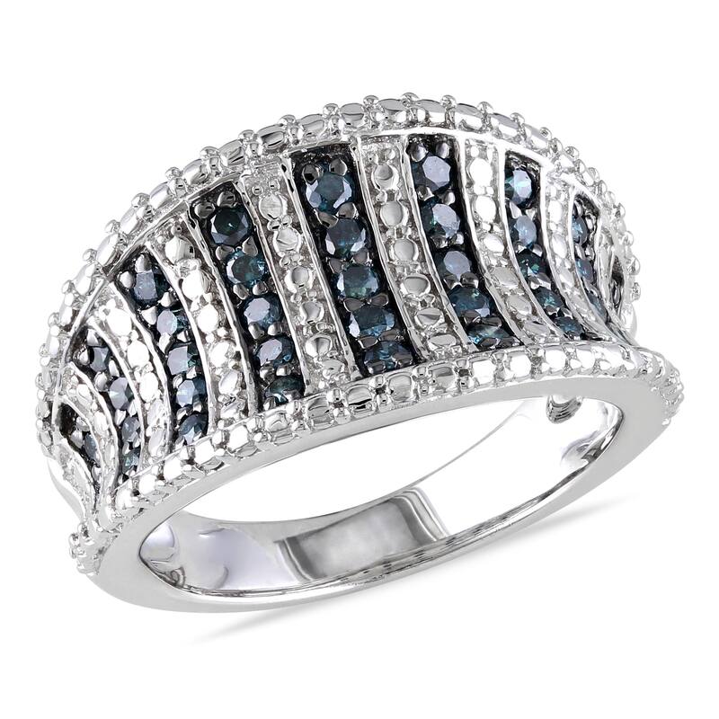Miadora 1/2ct TDW Blue Diamond Multi-Row Concave Cocktail Ring in Sterling Silver
