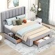 preview thumbnail 2 of 15, Full Size Upholstered Platform Bed with Headboard,Storage Drawers in Footboard