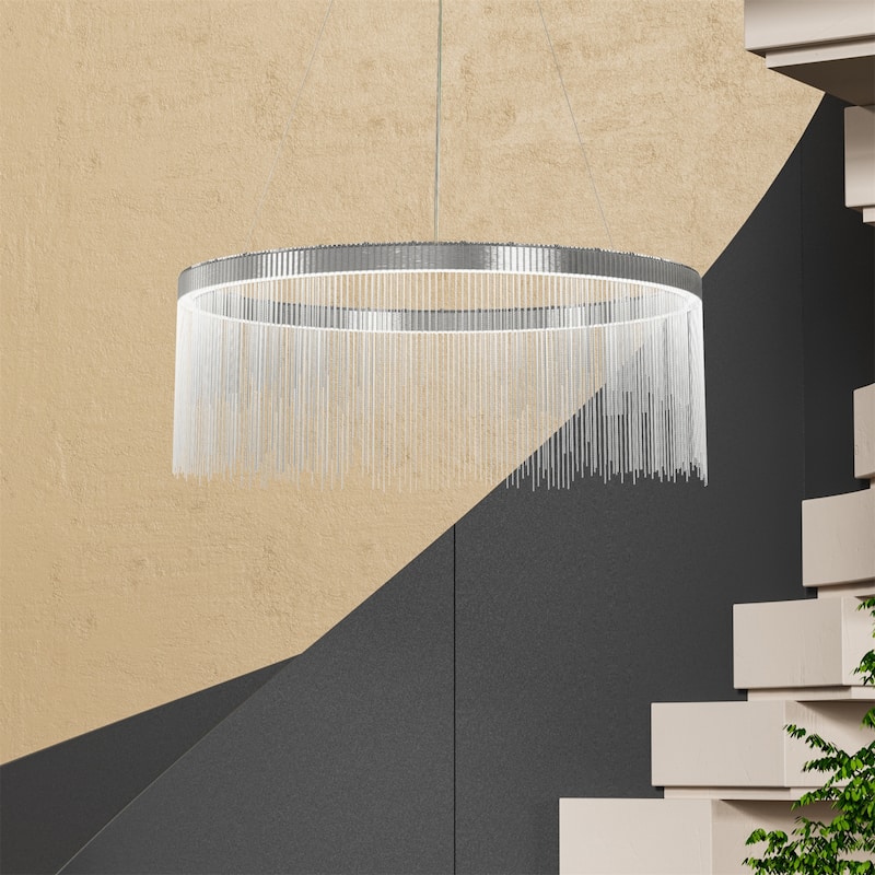 Modern LED Tassel Linear Chandelier Luxury Silver Pendant Light Home - 24x11inch
