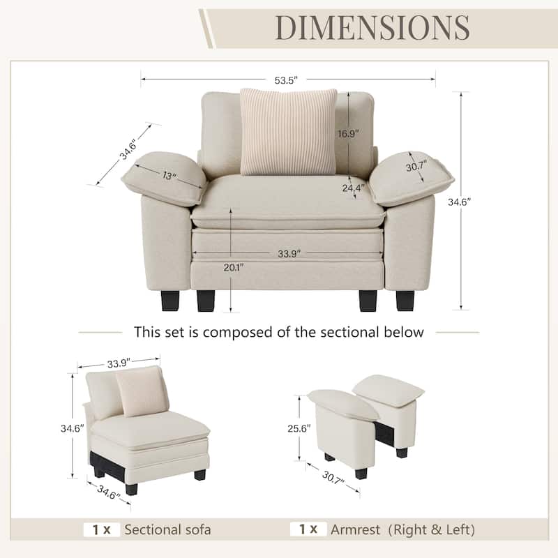 MAISON ARTS Cloud Modular Deep Seat Sofa, Chenille or Corduroy Sectional Couch with Removable Arms, 1–4 Seater
