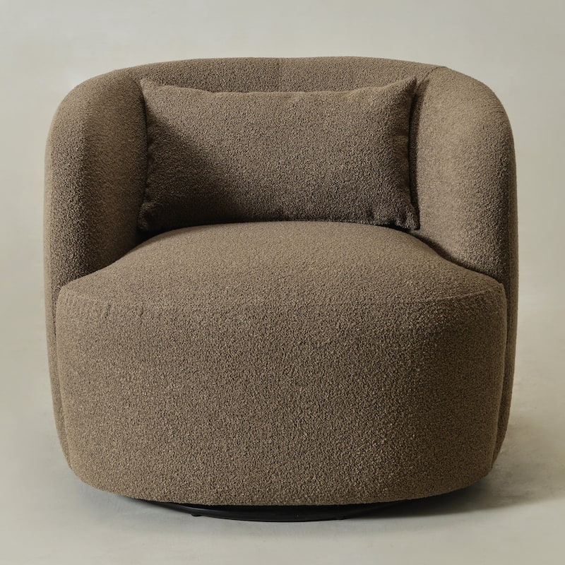 KINWELL 34" Sherpa Swivel Accent Chair Boucle Upholstered Armchair