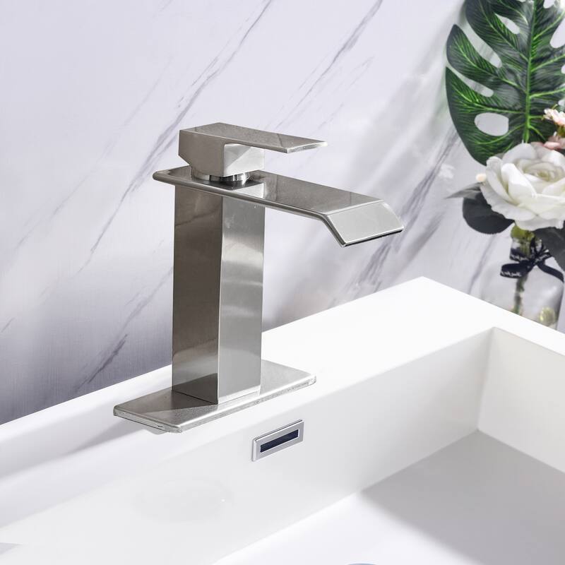 Modern Single Handle Waterfall Hand Bathroom Sink Faucet with Waterfall Spout Design, Corrosion and Rust Resistant