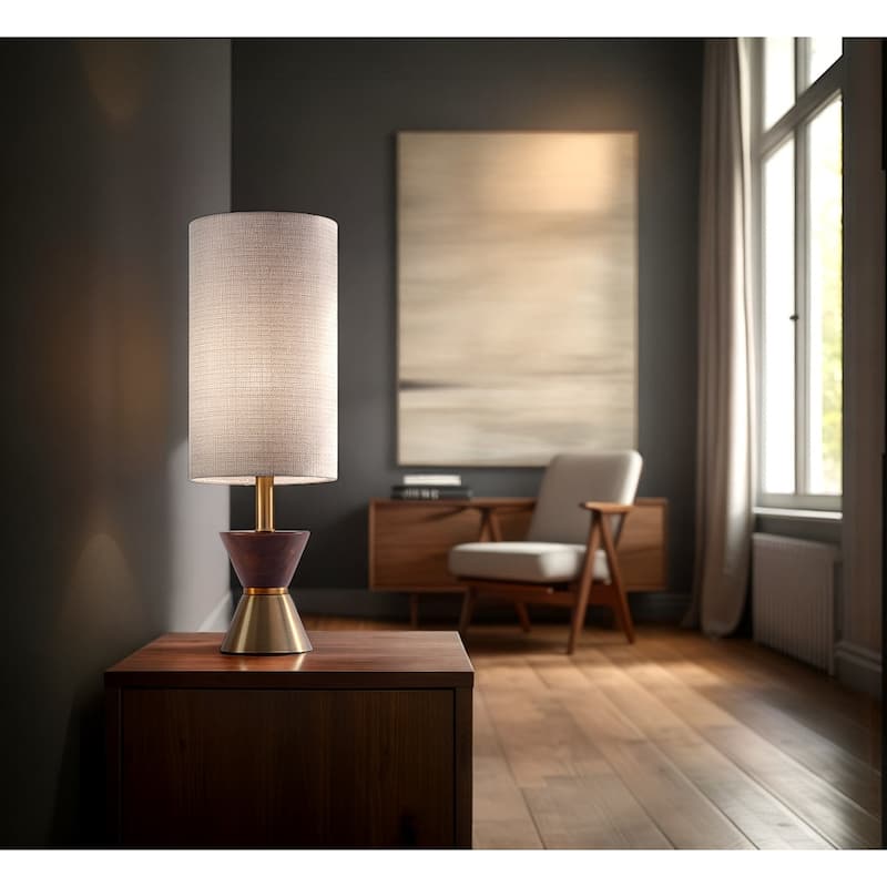 Adesso Antique Brass and Walnut Rubberwood Carmen Table Lamp