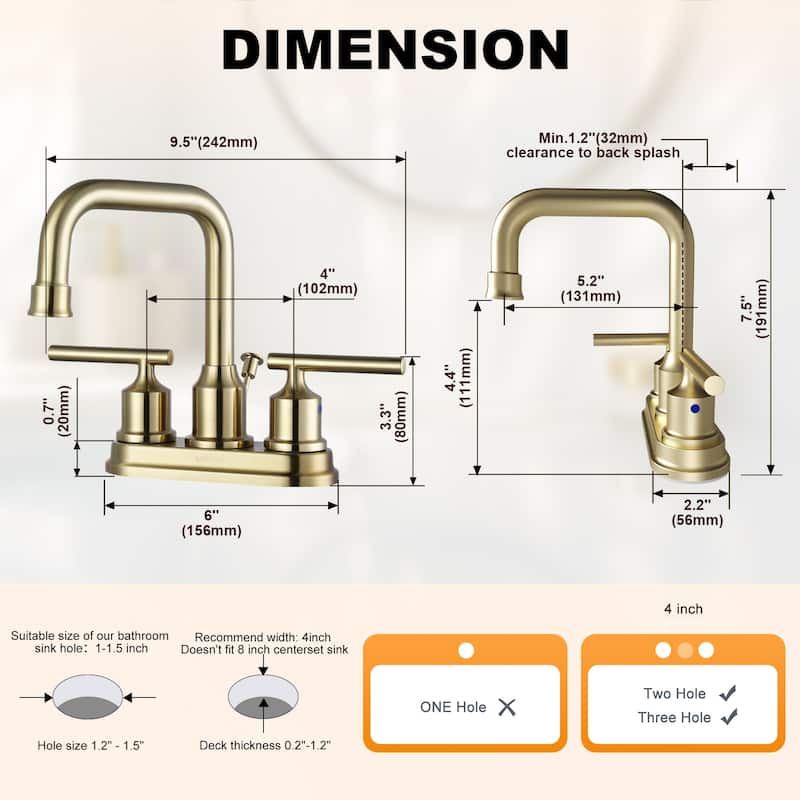 WOWOW 4 in. Centerset Double Handle Bathroom Faucet
