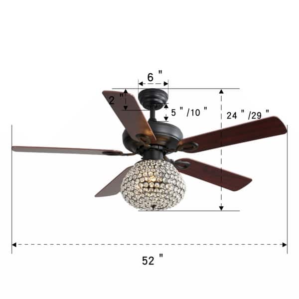 52 Inch Crystal Ceiling Fan With 3 Speed Wind 5 Plywood Blades Remote  Control Reversible BLDC Motor - Bed Bath & Beyond - 40356973