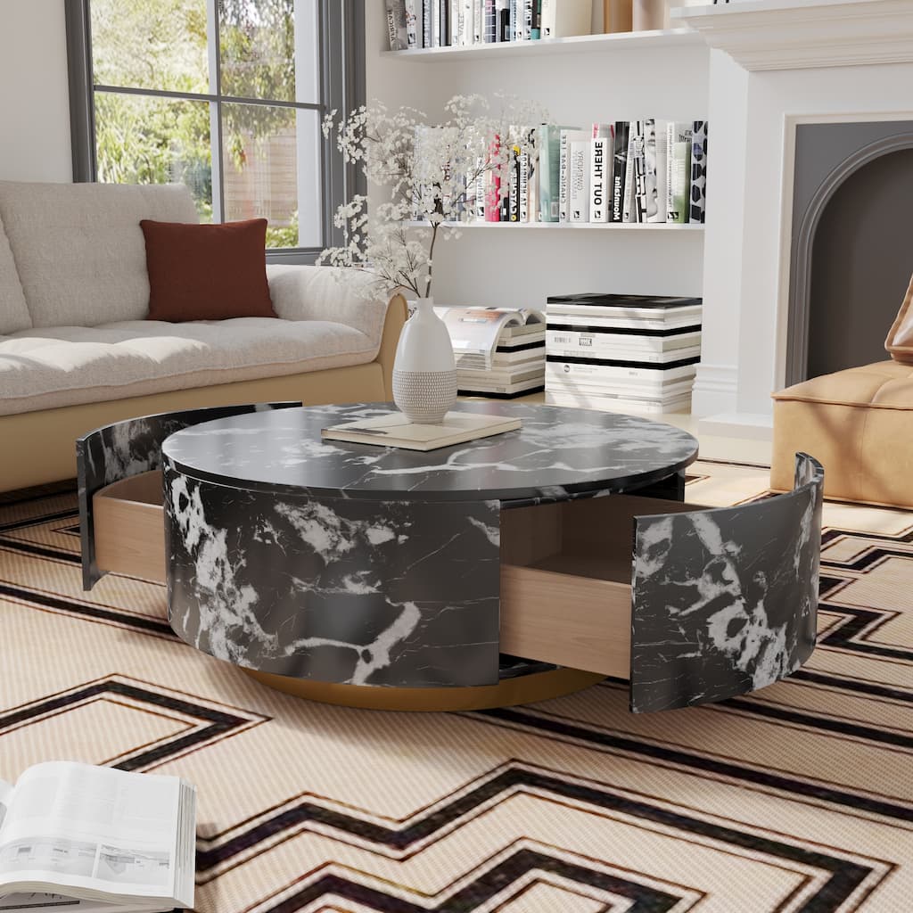 Modern Square Drum Coffee Table, Minimalist Wood Trapezoid Coffee Table with Storage