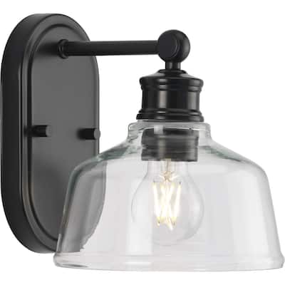 Singleton Collection 1-Light 7.62 in. Matte Black Vanity Light with Clear Glass Shade - Small