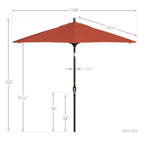 dimension image slide 6 of 20, Pompano 9ft Crank Lift Push Button Tilt Round Patio Umbrella by Havenside Home, Base Not Included