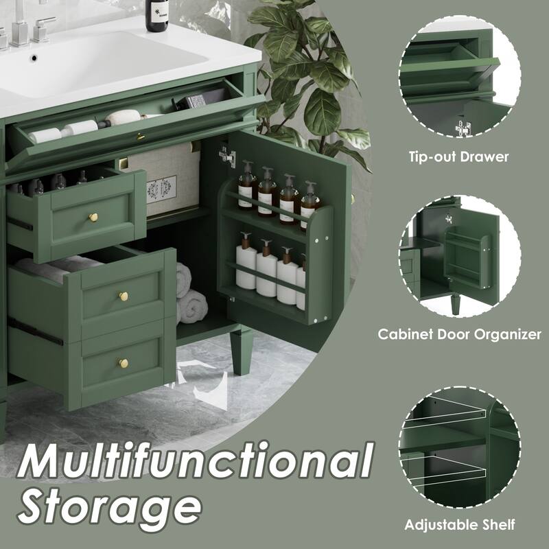 30''/36'' Bathroom Vanity with Top Sink, Modern Bathroom Storage Cabinet with 2 Drawers, a Tip-out Drawer & Adjustable Shelf