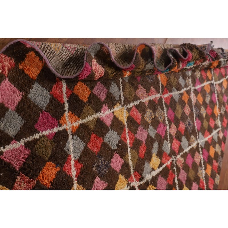 Checkered Moroccan Oriental Area Rug Handmade Wool Carpet - 6'10" x 10'6"
