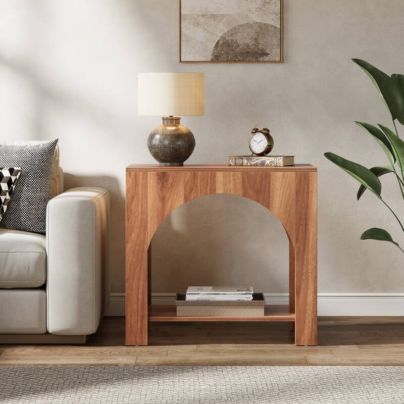 Farmhouse End Table for Living Room Large Side Table with Storage Sofa Table - 1 Pack - Brown