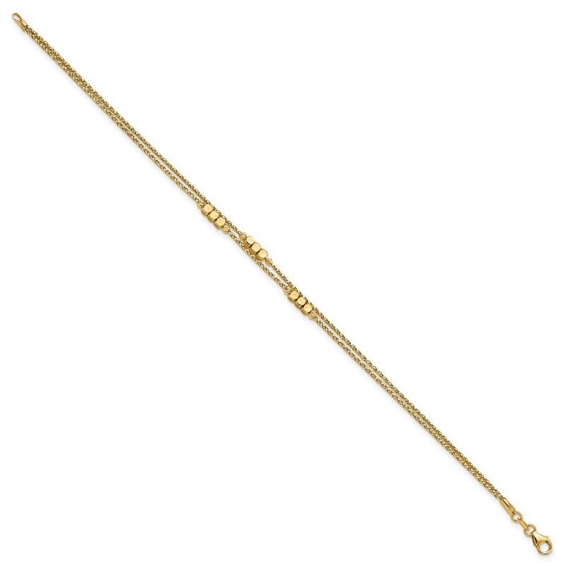 Curata 14k Yellow Gold Polished Sparkle Cut Beaded Double Strand Bracelet 7.5 Inch
