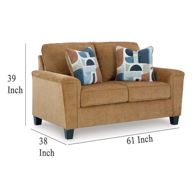 Erin Loveseat, 2 Accent Throw Pillows, 61 Inch Light Brown Polyester