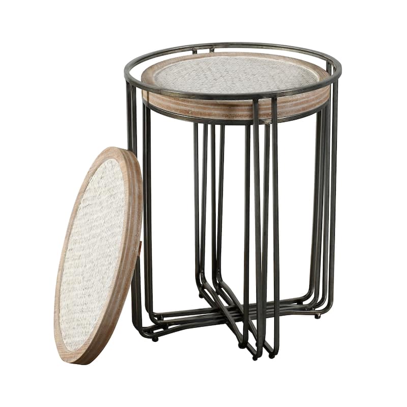 Porch & Den Larrabee Woven Rattan/ Wood Removable Top Round Metal Nesting Table (Set of 2)