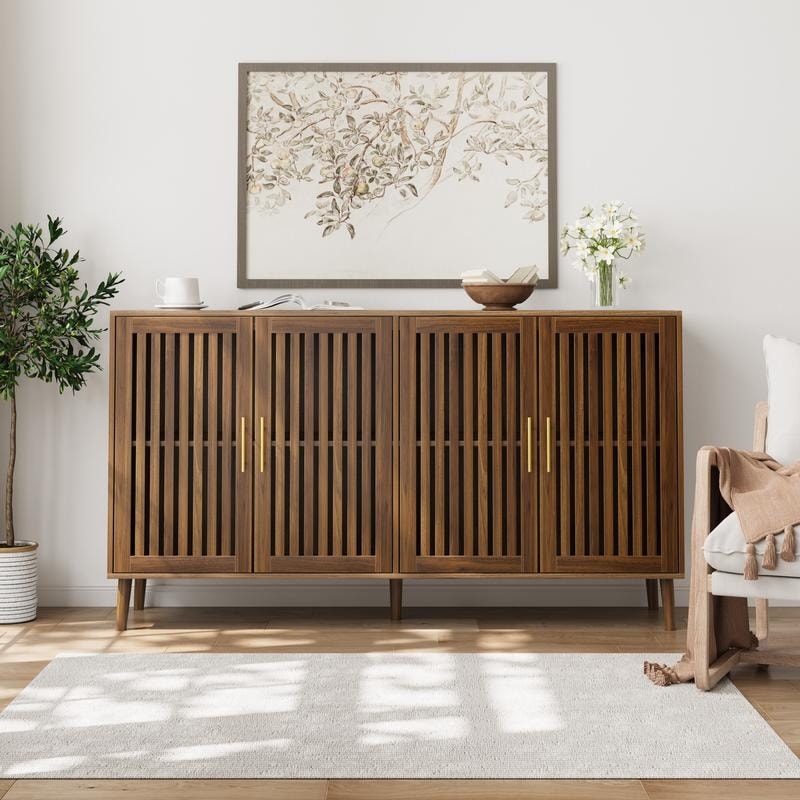 63" Sideboard Buffet Cabinet, Multifunctional 4 Doors Accent Cabinet