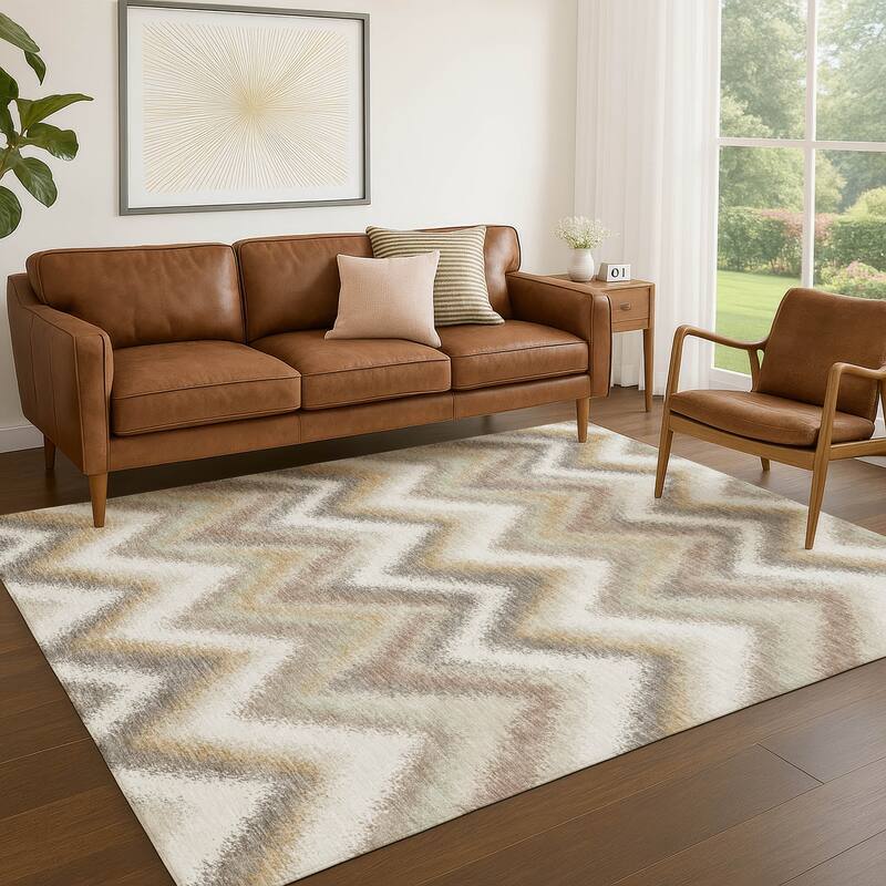 Machine Washable Indoor/ Outdoor Modern Chevron Chantille Rug