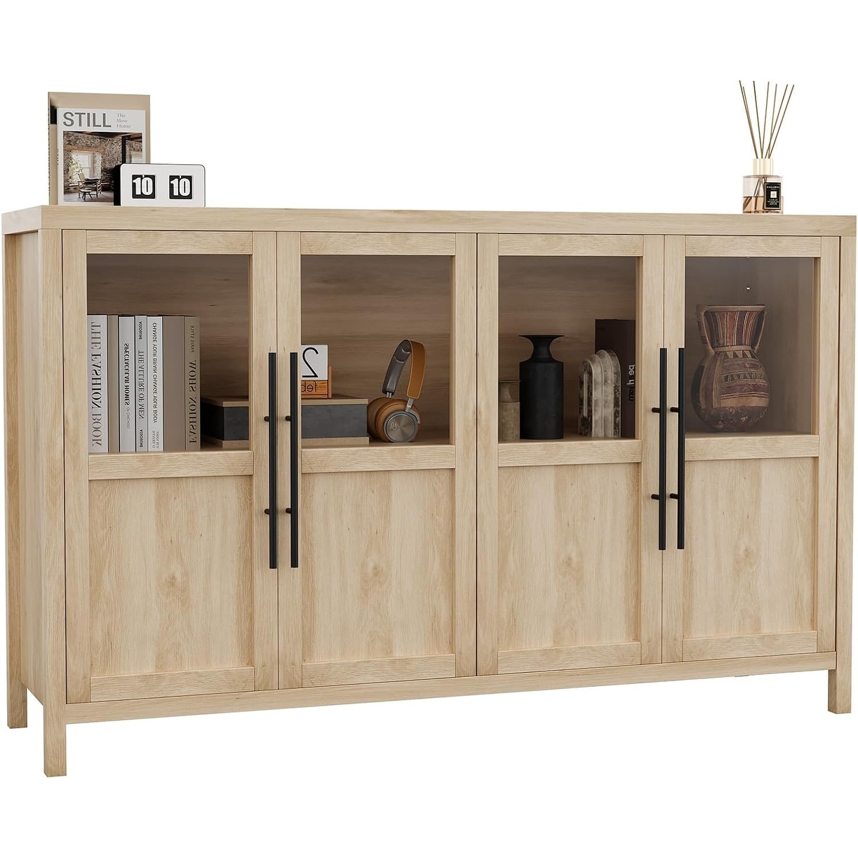 Sideboard Buffet with Glass Doors, Coffee Bar Wine Display for Kitchen Dining Room Living Room
