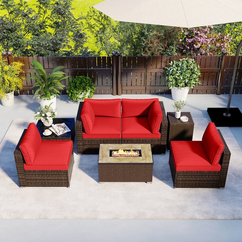 Costway 7 Pieces Outdoor Furniture Set with 32" Fire Pit Table and - See Details - Red
