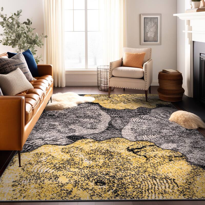 World Rug Gallery Contemporary Floral Design Black Area Rug