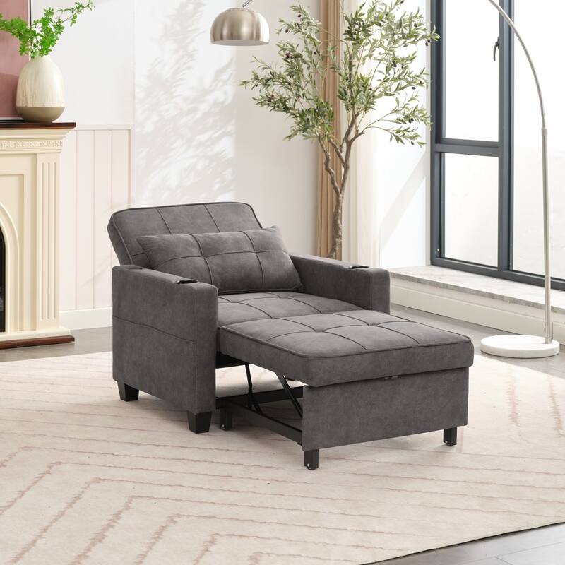 3-in-1 Pull out Convertible Futon Sleeper Armchair Beds with USB Ports