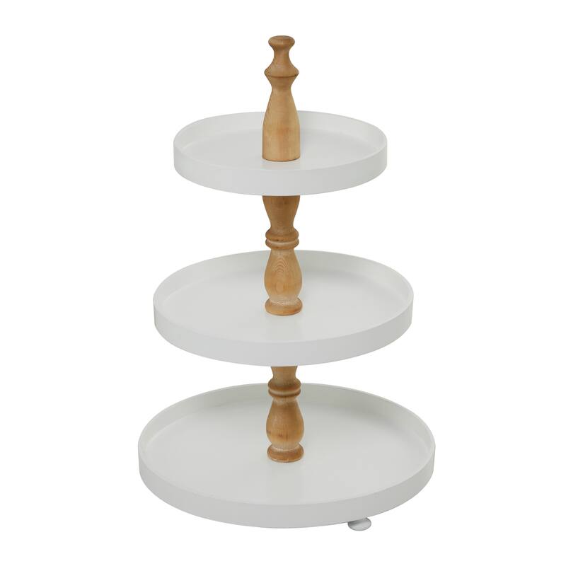 Sleek Stylish Wood 3 Level Tiered Server with Solid Wood Post - Black or White
