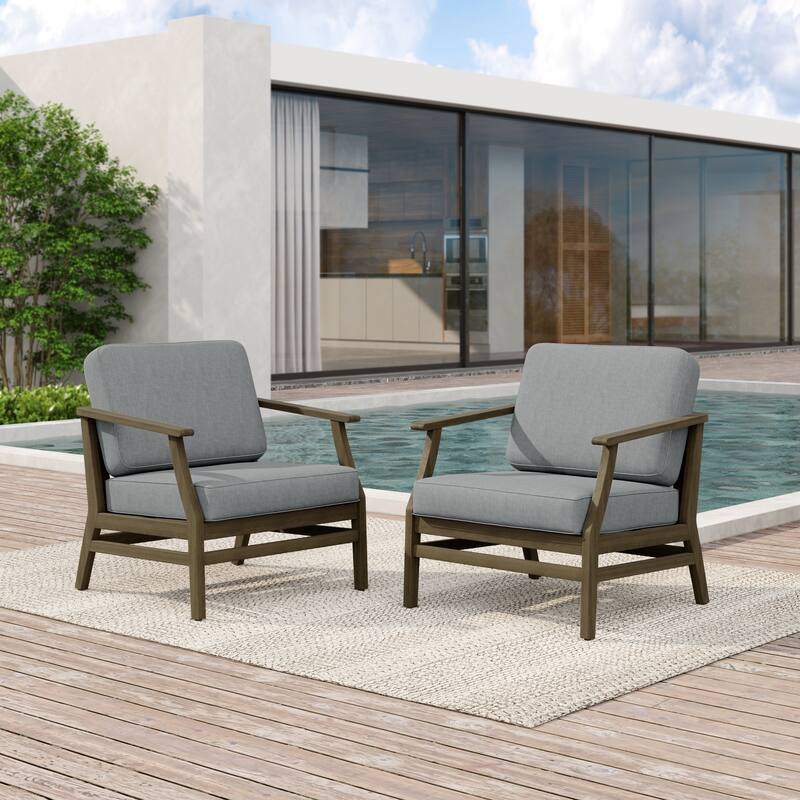 2 Set Patio Teak Wood Outdoor Chair with Cushions