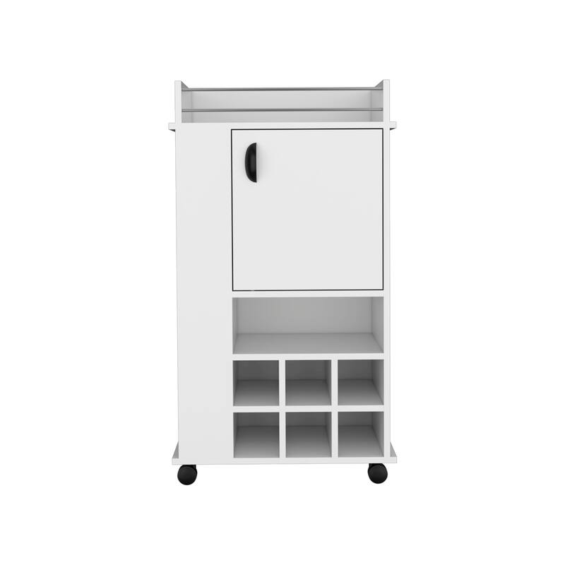 Anmytek Farmhouse Bar Cart with Storage Cabinet Wine Rack and Rolling Casters