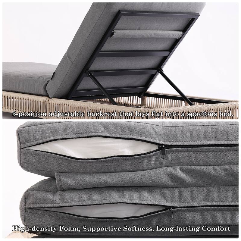 Outdoor Chaise Lounge Chair with Adjustable Backrest Patio Pool Lounge