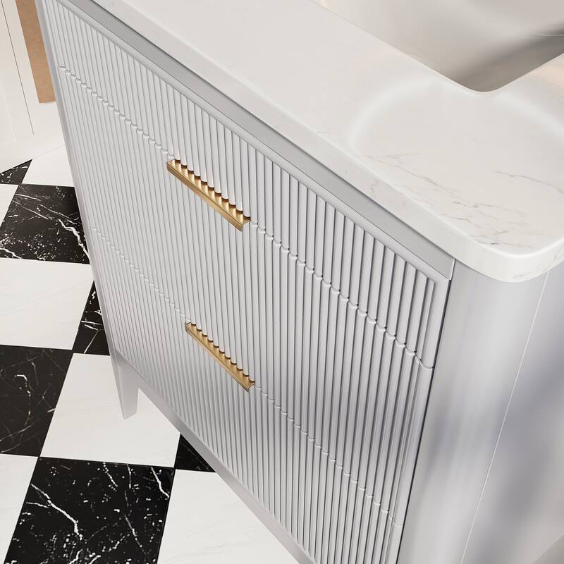 GDFStudio - Modern 30" Freestanding Bathroom Vanity with Engineered Carrara Marble Top & Integrated Sink, Fully Assembled