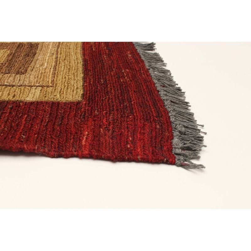 ECARPETGALLERY Flat-Weave Natural Burgundy Wool Tapestry Kilim - 5'0 x 5'11