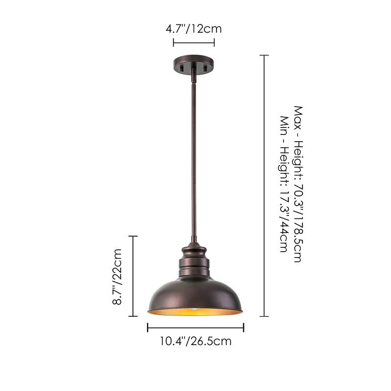 1-Light Dome Pendant Light for Kitchen Island, Farmhouse Metal Hanging Fixture, Oil Rubbed Bronze - 1 Light