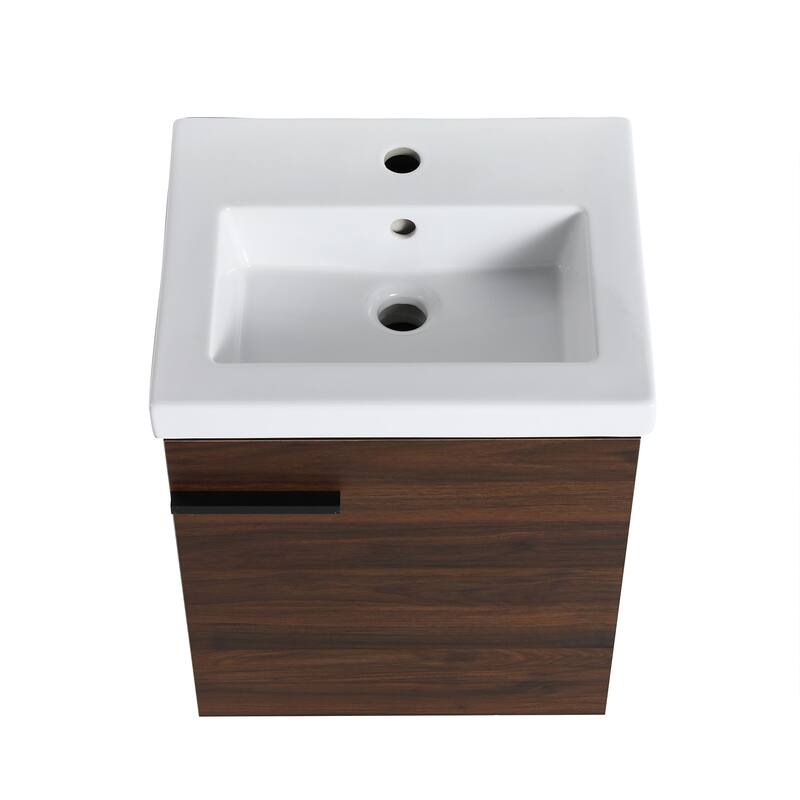 18" Wall-Mounted Bathroom Vanity with Ceramic Top and Basin