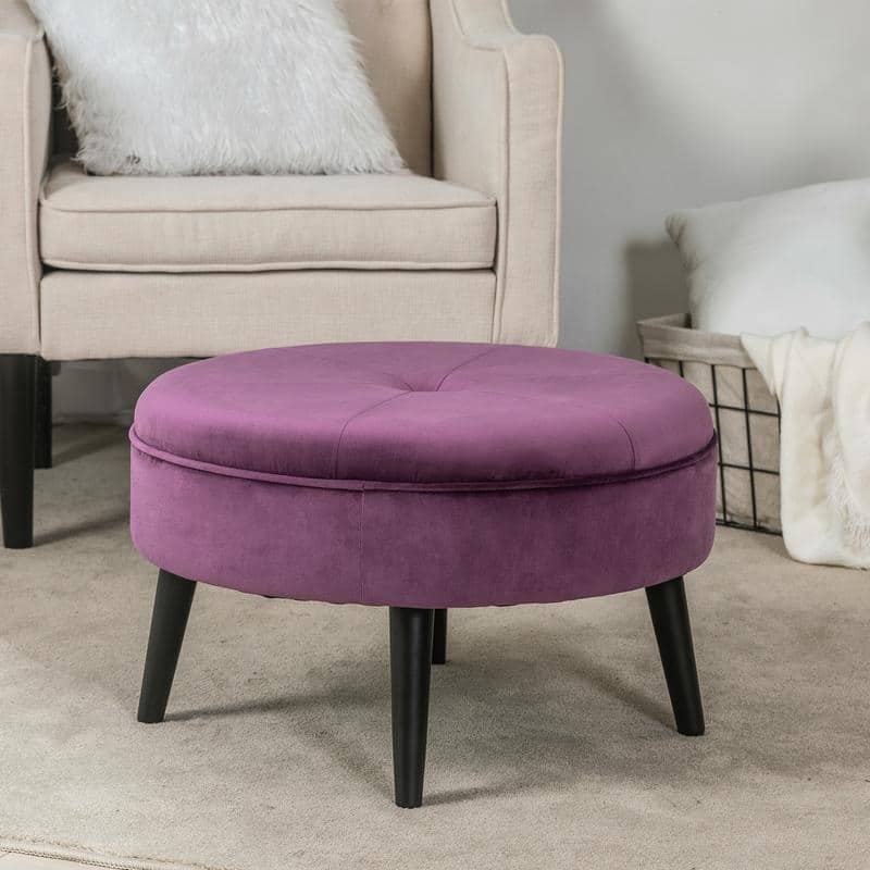 Carson Carrington Indnas Round Velvet Cocktail Coffee Table Ottoman