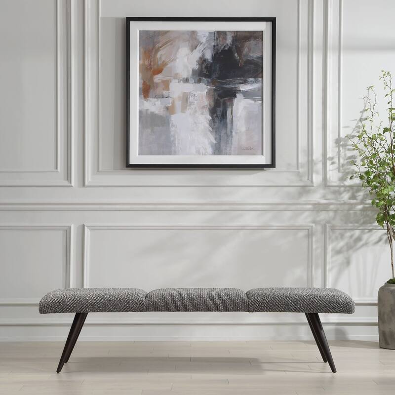Striped Boucle Upholstered Bench - 72.5" - Charcoal and Gray