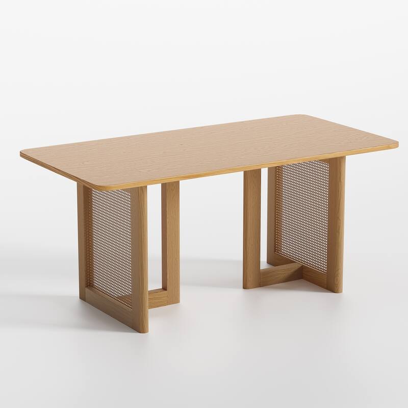 Farmhouse Kitchen Dining Room Table Furniture Square Kitchen Table with Rattan Woven Legs for Kitchen Bar Living Room