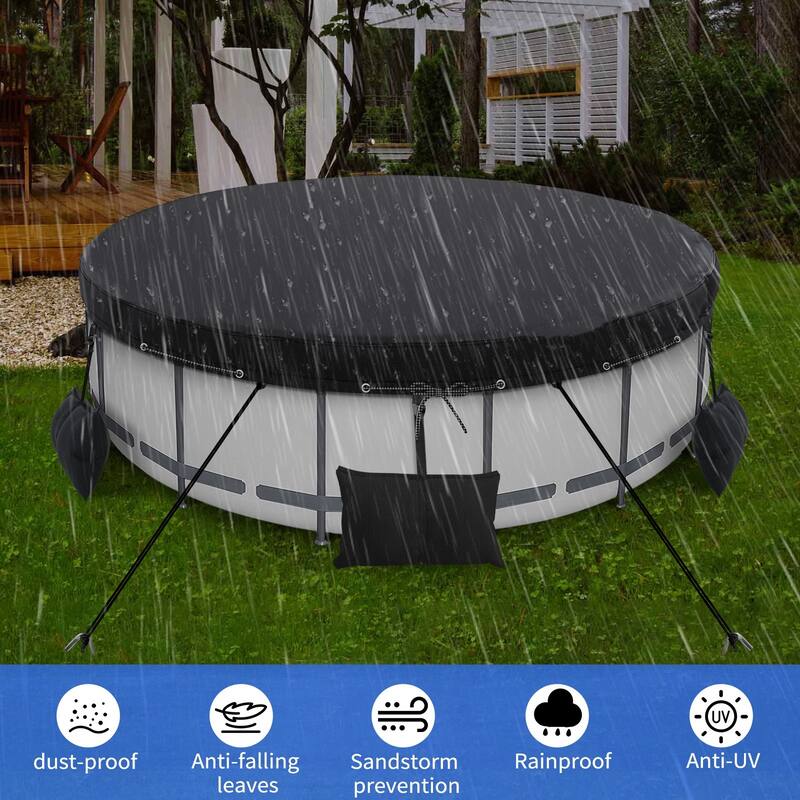 15-18ft Heavy Duty Round Pool Cover - Waterproof with Secure Tie-Down System