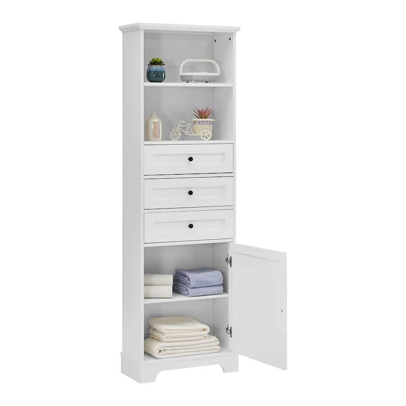 68" Tall Freestanding Bathroom Cabinet with 3 Drawers and Adjustable Shelves