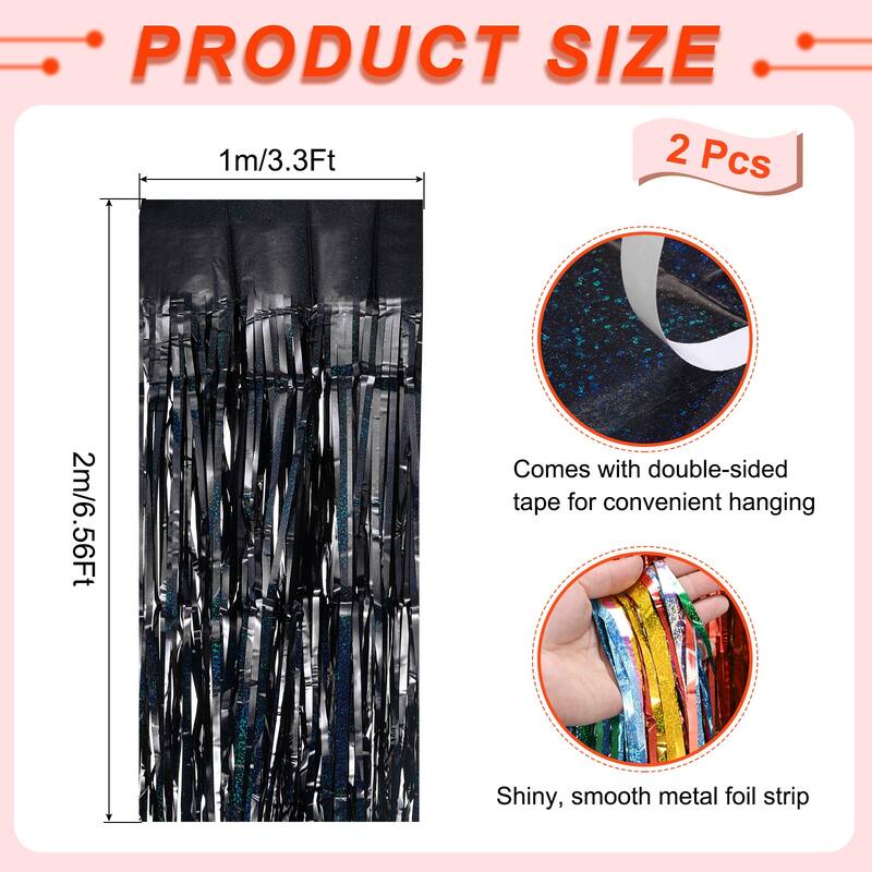 2 Pack Foil Fringe Backdrop Curtains 3.3x6.56 Feet Bling Streamers