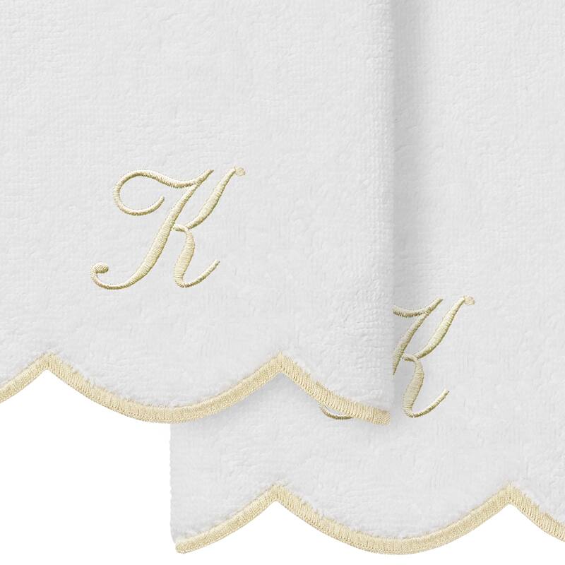 Authentic Hotel and Spa 100% Turkish Cotton Beige ADORNIA Scallop Personalized 2 Piece Fingertip Towel Set - 2 Fingertip Towels