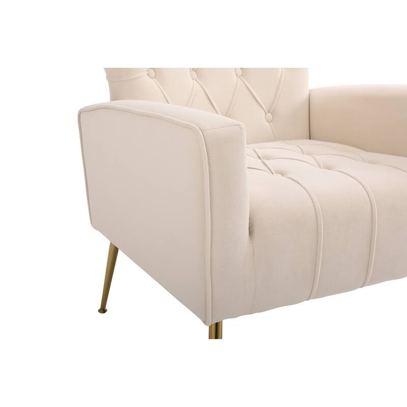 Beige 31.5" Velvet Button Tufted Arm Chair