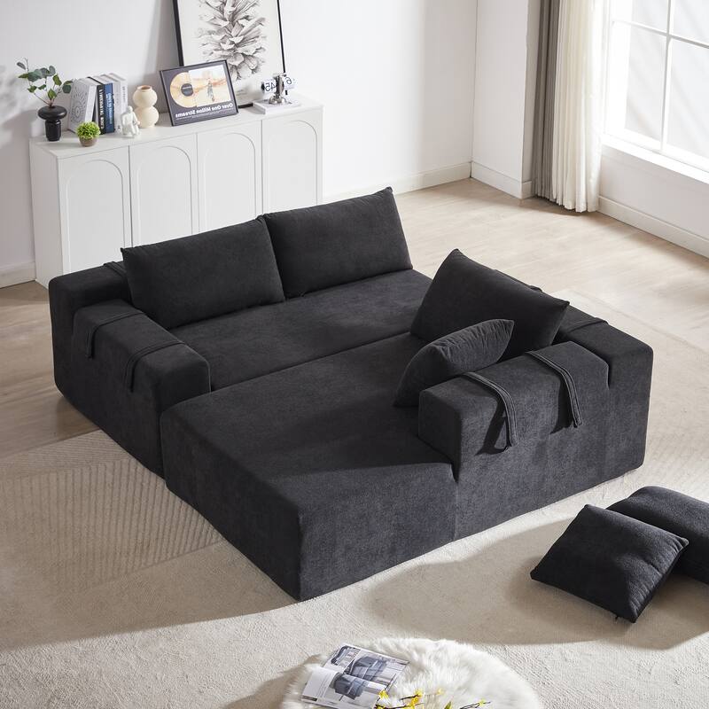 Free Combination Chenille Upholstered L-shaped Sectional Sofa with Loveseat and Single Chaise Living Room Couch Set with Pillows