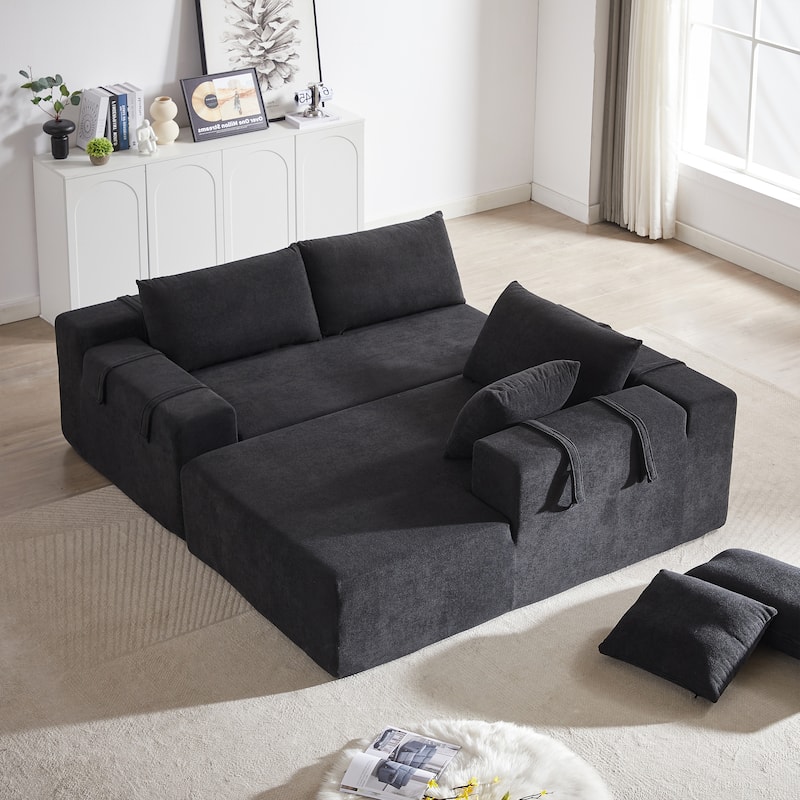 Roomfitters 108" Chenille Modular Sectional Sofa, L-Shaped 3-4 Seater with 6 Pillows, Right Chaise